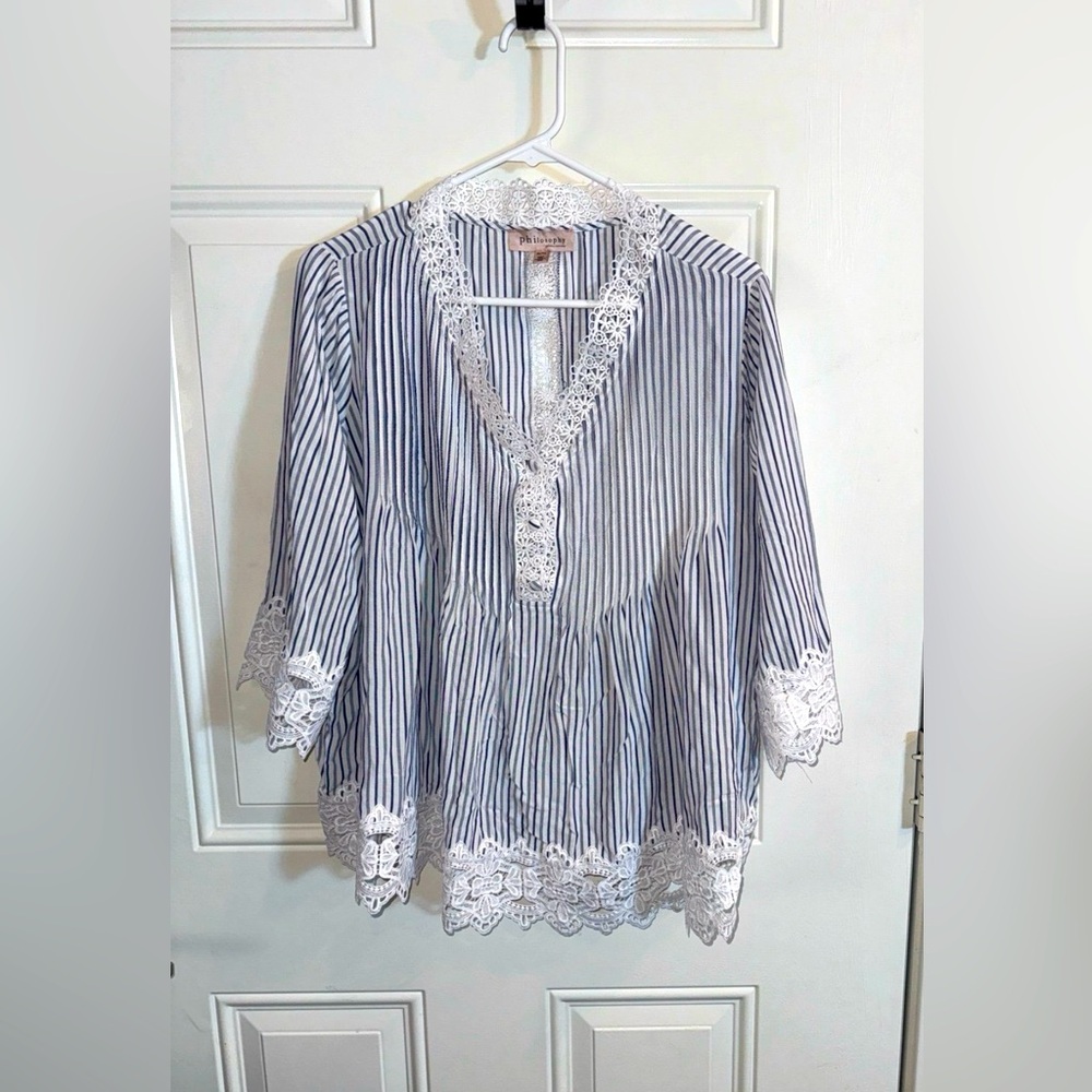 Philosophy Blue and White Blouse with Elegant Design